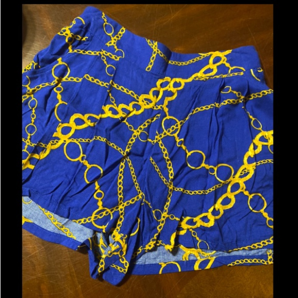 Decree Royal Blue Shorts with Yellow Chain Print